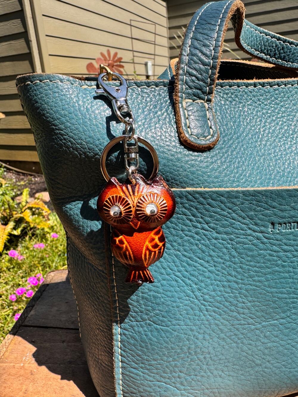 Genuine Leather Small Owl Purse Charm Hand Painted Barn Owl Bag Charm